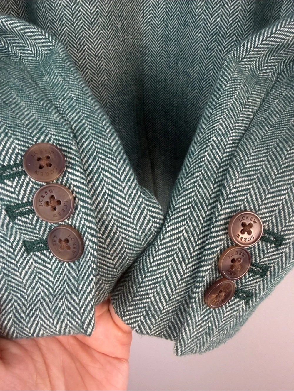 J. Crew FA24 Hollander Blazer Wool Blend in Green Herringbone Office Preppy Work